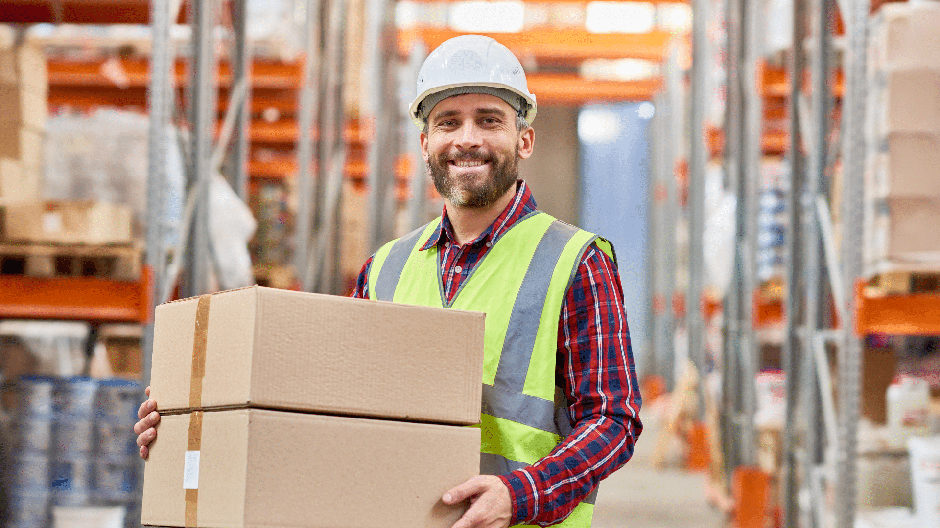 warehouse man holding boxes